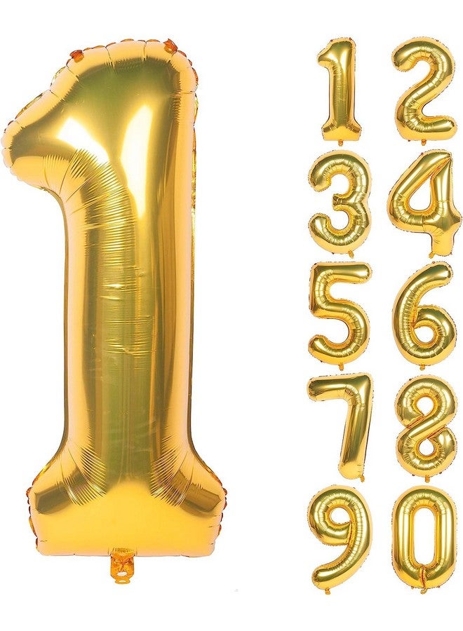 FI - FLICK IN FI - FLICK IN 1 Pc Big Size Number 1 Foil Balloon 32 Inch Large Gold Number Foil Balloon 0 to 9 Number Balloons for Decoration 1st Birthday Anniversary Decoration Items (Pack of 1, Gold)  - Image 1