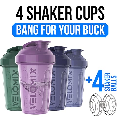 VELOMIX 4 PACK 20 oz Protein Shaker Bottle for Protein Mixes 4x Wire Whisk Leak Proof Shaker Cups for Protein Shakes Stackable Protein Shaker Bottle Pack Dishwasher Safe Blue Mirage - Image 3