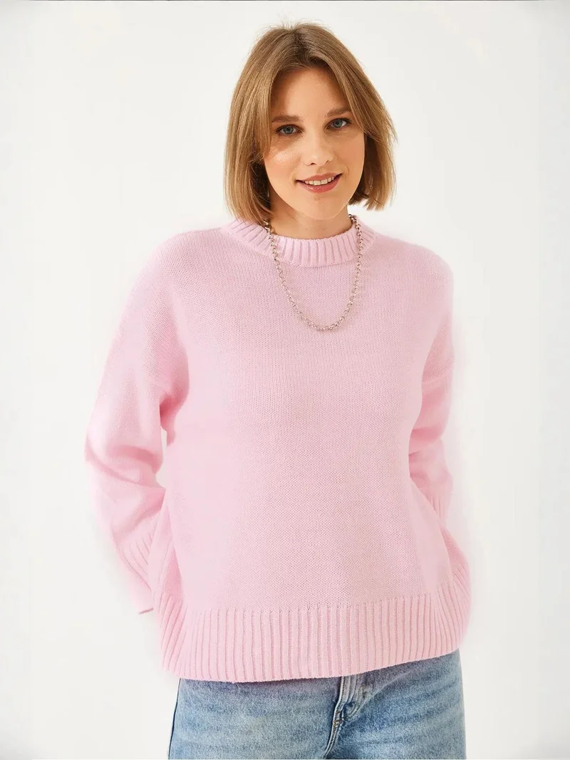 Bianco Lucci LUCCI Oversized Crew Neck Ribbed Sweater