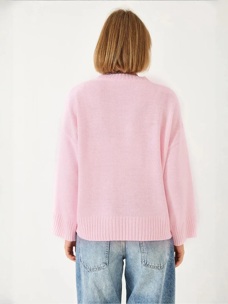 Bianco Lucci LUCCI Oversized Crew Neck Ribbed Sweater