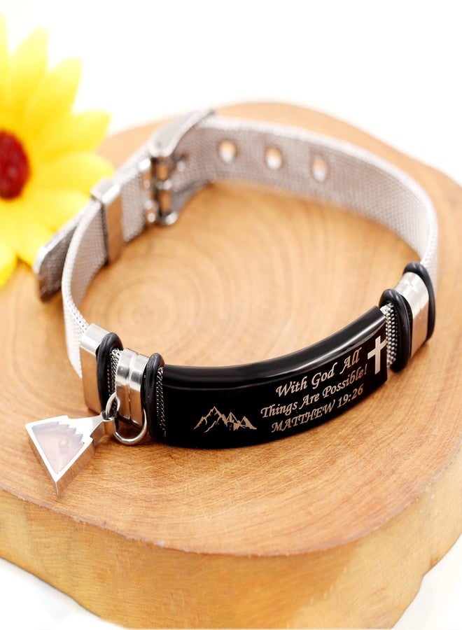 يولوفيدو أساور يو لوفيدو الملهمة المستوحاة من آيات الكتاب المقدس - سوار شبكي من الفولاذ المقاوم للصدأ قابل للتعديل مع مشبك حزام (أسود، مثلث) - Image 5