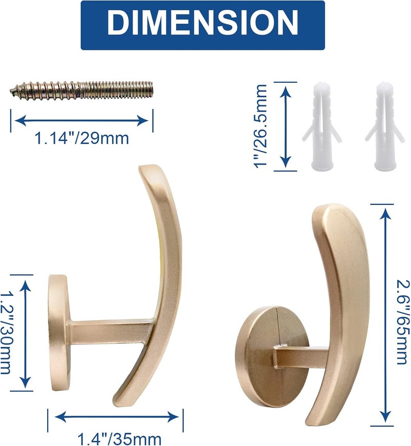 Rierdge 4 Pack Gold Curtain Tieback Hooks, Curtain Holdback Hooks for Wall Mounted, Decorative Hooks Drapery Tiebacks with Screws (4 Pack Gold) - Image 2