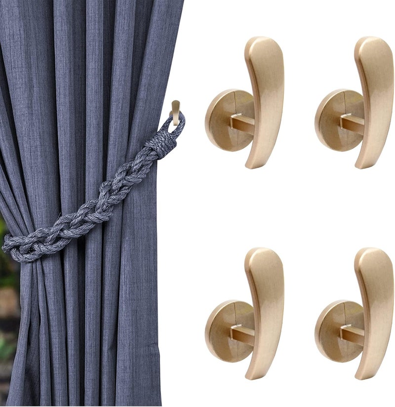 Rierdge 4 Pack Gold Curtain Tieback Hooks, Curtain Holdback Hooks for Wall Mounted, Decorative Hooks Drapery Tiebacks with Screws (4 Pack Gold) - Image 1