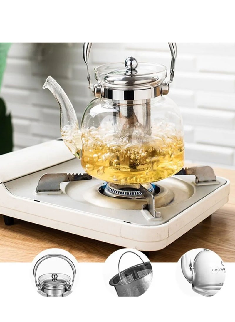 Dac - Clear Glass Teapot Heat Resistant Glass Teapot Transparent Stainless Steel Strainer Tea Pot with Lid Teapot Capacity 1100ml DAC-56102 - Image 1