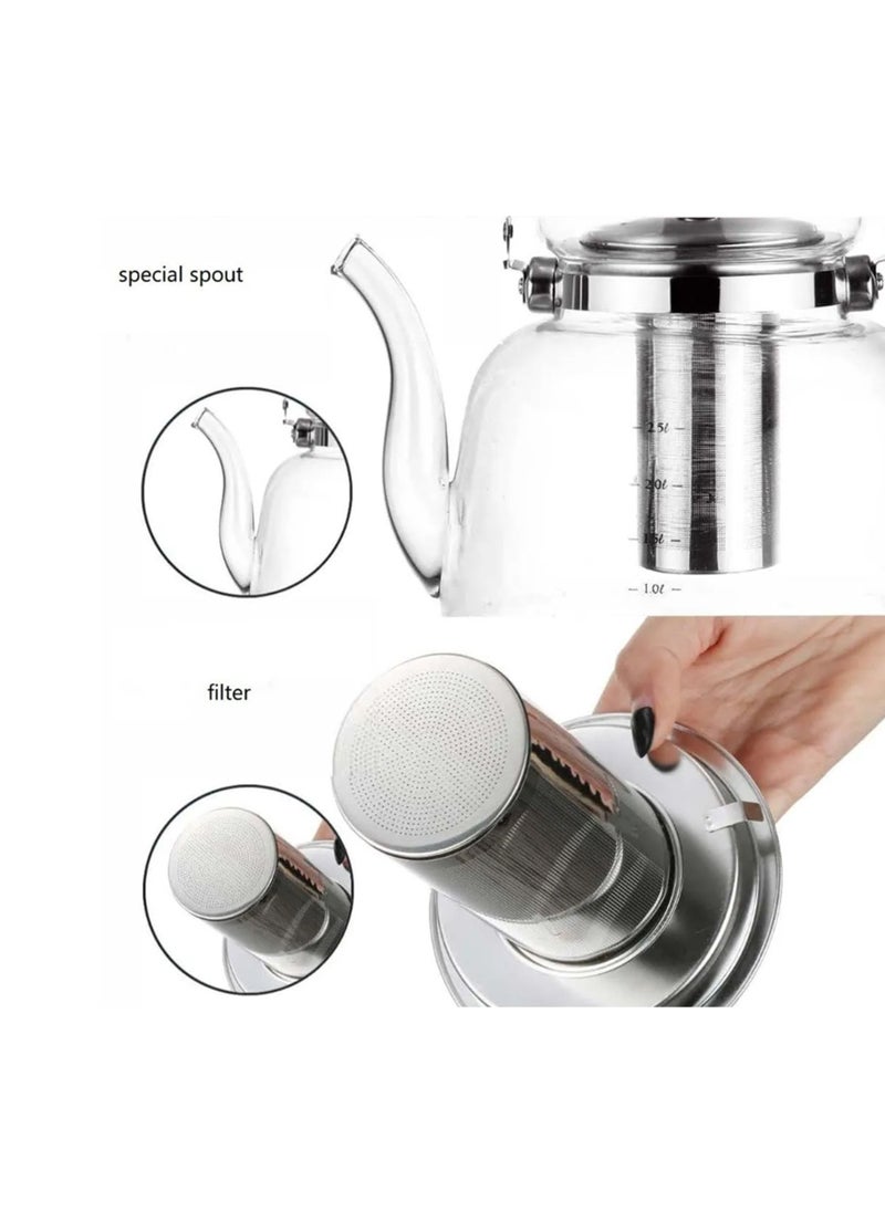 Dac - Clear Glass Teapot Heat Resistant Glass Teapot Transparent Stainless Steel Strainer Tea Pot with Lid Teapot Capacity 1100ml DAC-56102 - Image 1