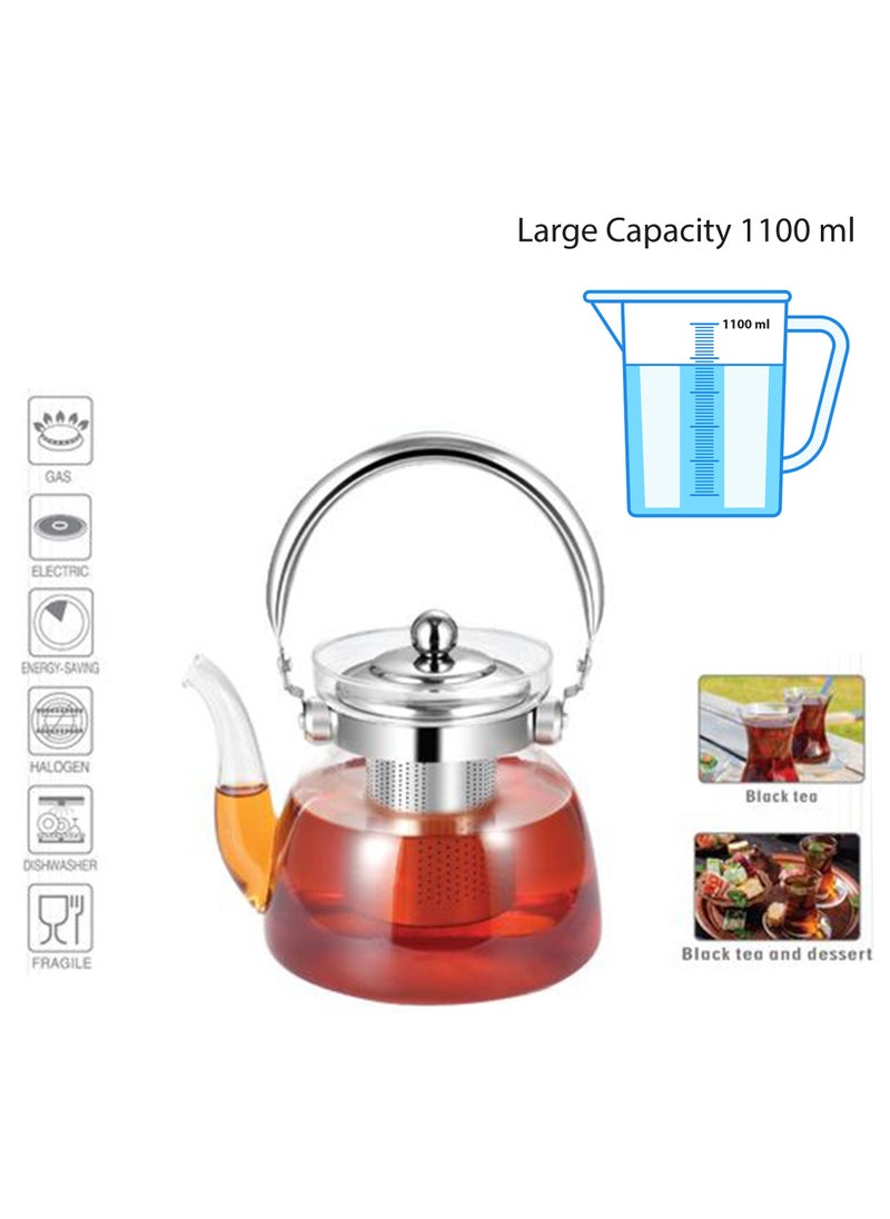 Dac - Clear Glass Teapot Heat Resistant Glass Teapot Transparent Stainless Steel Strainer Tea Pot with Lid Teapot Capacity 1100ml DAC-56102 - Image 1