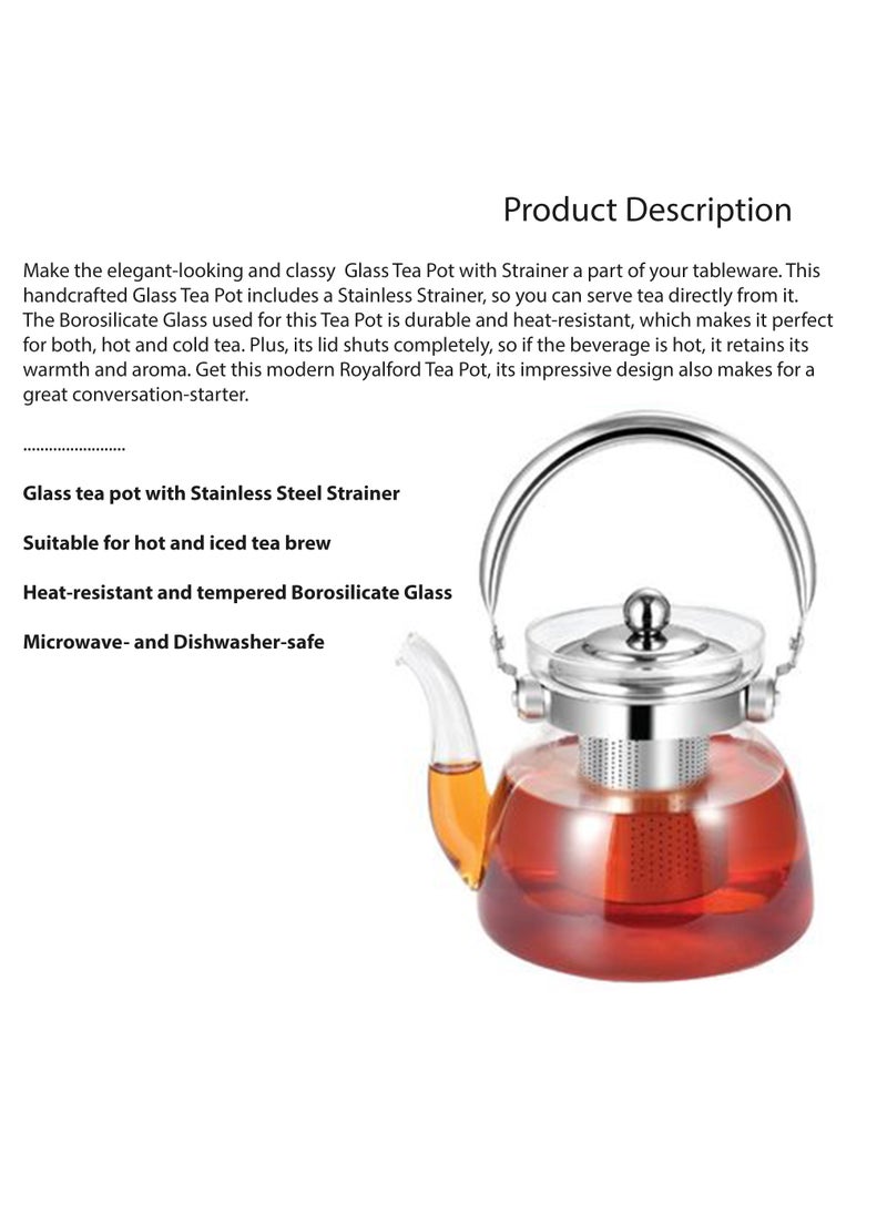 Dac - Clear Glass Teapot Heat Resistant Glass Teapot Transparent Stainless Steel Strainer Tea Pot with Lid Teapot Capacity 1100ml DAC-56102 - Image 1
