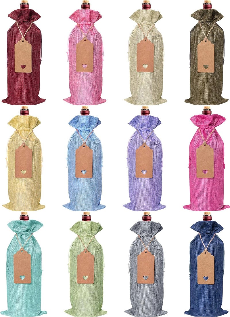 Aoonby Burlap Wine Bags Christmas Gift Bags , 12 Pcs Wine Bottle Covers with Drawstrings, Tags & Ropes, Reusable & Ideal for Christmas, Holiday Party, Wedding, Birthday, Travel, Housewarming, Home Storage - Image 1