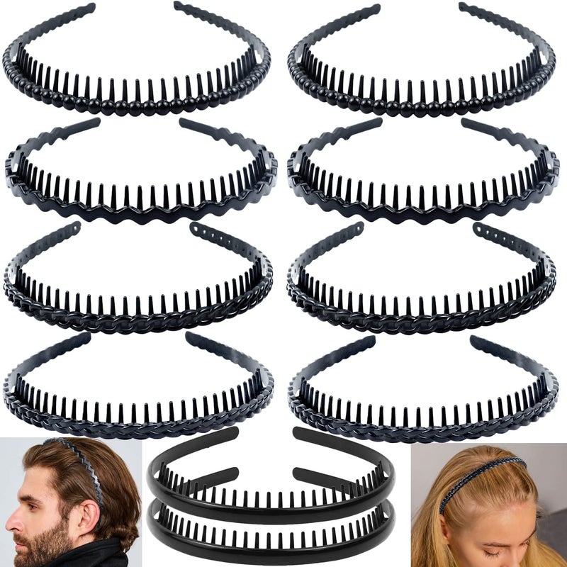 LAPOHI 10 pcs Non Slip Fashion Effortless Plastic Headbands with Teeth Skinny Hair Bands Combs for Women Men Teen Girls