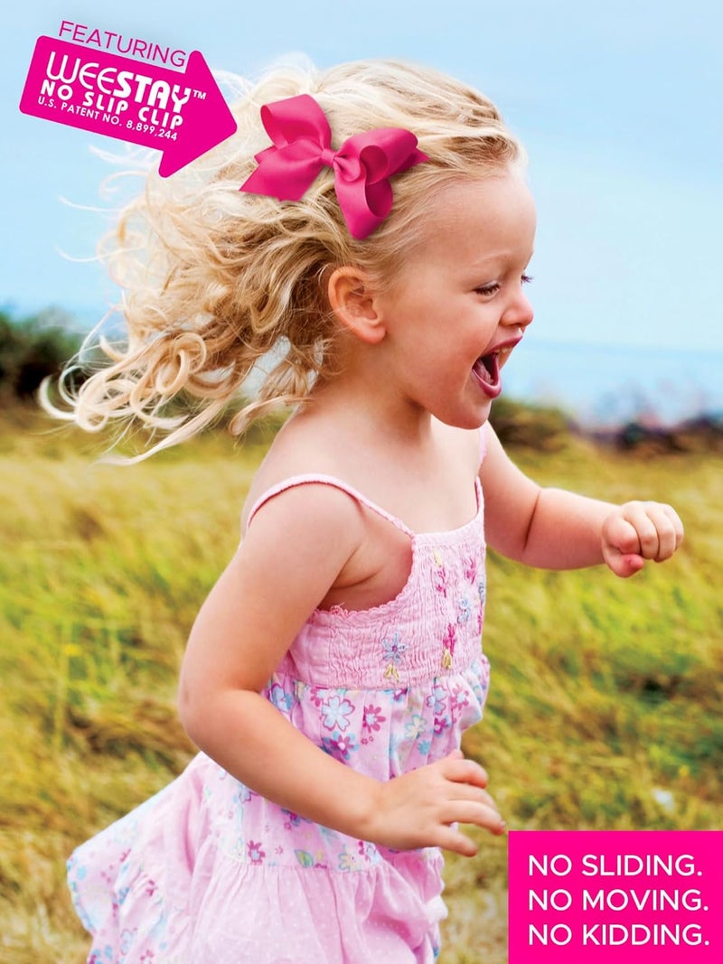 Wee Ones Girls' Plain Wrap Classic Grosgrain Hair Bows on a WeeStay No-Slip Hair Clip, Handmade, Mini, Hot Pink - Image 4