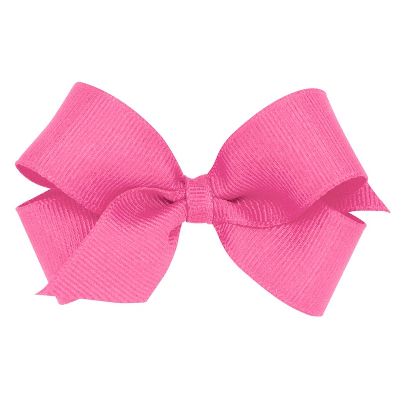 Wee Ones Girls' Plain Wrap Classic Grosgrain Hair Bows on a WeeStay No-Slip Hair Clip, Handmade, Mini, Hot Pink - Image 1