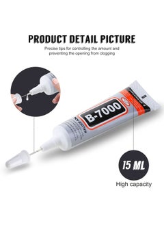 Generic Specification: Material: Liquid Glue Color: Clear Size: 15ML * 5PCS Features:Use accurately & Widely usedSuitable:Rhinestone, jewelry, fabric, leather, wooden, glass, etc. How to use: 1.First, clean the surface of the item to be glued, make it dry and clean. 2.Apply B7000 glue evenly on the surface of the items, then apply a little pressure to make it glue. 3.Takes 5-10 minutes to dry, the complete curing time is 24 hours. Compared with other adhesives, B-7000 has a high soft elastic, fresh fragrance and good adhesion.Suitable for all kinds of materials, it is a good tool for doing family handicrafts, item repair and bonding. Tips: B7000 glue is not suitable for the children which under 15 years of age, please store carefully. When using, avoid getting glue into your eyes. If you have any questions about these B7000 glue or order, please feel free to contact us, we will answer your questions patiently.  - Image 2