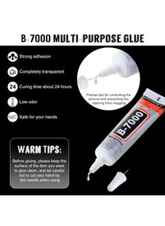 Generic Specification: Material: Liquid Glue Color: Clear Size: 15ML * 5PCS Features:Use accurately & Widely usedSuitable:Rhinestone, jewelry, fabric, leather, wooden, glass, etc. How to use: 1.First, clean the surface of the item to be glued, make it dry and clean. 2.Apply B7000 glue evenly on the surface of the items, then apply a little pressure to make it glue. 3.Takes 5-10 minutes to dry, the complete curing time is 24 hours. Compared with other adhesives, B-7000 has a high soft elastic, fresh fragrance and good adhesion.Suitable for all kinds of materials, it is a good tool for doing family handicrafts, item repair and bonding. Tips: B7000 glue is not suitable for the children which under 15 years of age, please store carefully. When using, avoid getting glue into your eyes. If you have any questions about these B7000 glue or order, please feel free to contact us, we will answer your questions patiently.  - Image 4