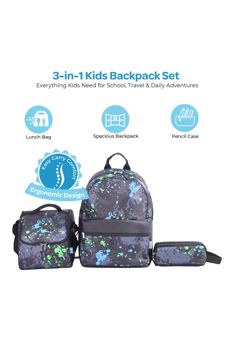 Moon MOON  3 in 1 Kids Backpack  Set   - (17-Inch) Premium Kids School Bag with Lunch Bag & Pencil Case-Black