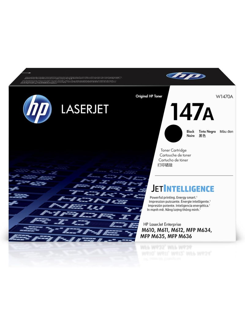 HP Toner HP 147A Black Original Laser Toner Cartridge | W1470A | Compatible with HP LaserJet Enterprise M610, M611, M612 & MFP M634/M635/M636 Series | High Yield Professional Printing - Image 1