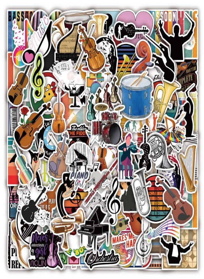STKR 100Pcs Music Stickers for Orchestral, Violin Laptop Stickers for Kids,Musical Instrument Aesthetic Vinyl Waterproof Piano Decal Sticker for Water Bottles,Skateboard,Guitar,Gifts for Adults Teens - Image 1