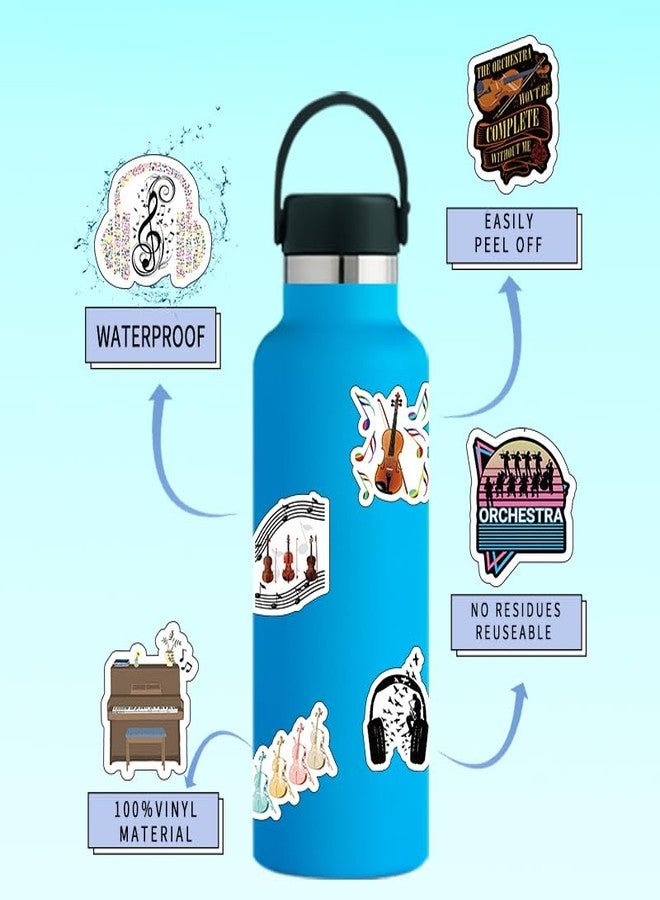 STKR 100Pcs Music Stickers for Orchestral, Violin Laptop Stickers for Kids,Musical Instrument Aesthetic Vinyl Waterproof Piano Decal Sticker for Water Bottles,Skateboard,Guitar,Gifts for Adults Teens - Image 3
