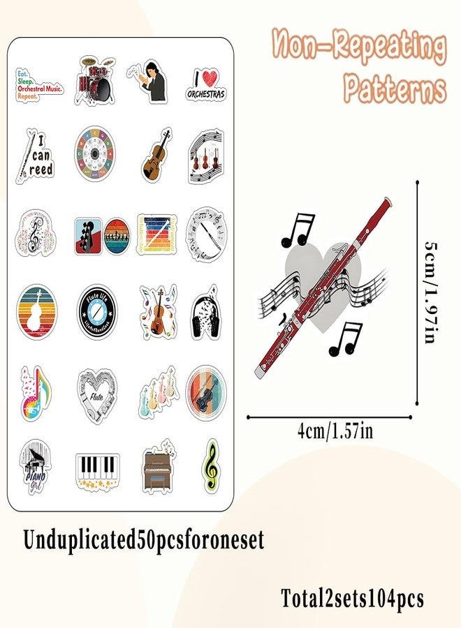 STKR 100Pcs Music Stickers for Orchestral, Violin Laptop Stickers for Kids,Musical Instrument Aesthetic Vinyl Waterproof Piano Decal Sticker for Water Bottles,Skateboard,Guitar,Gifts for Adults Teens - Image 2