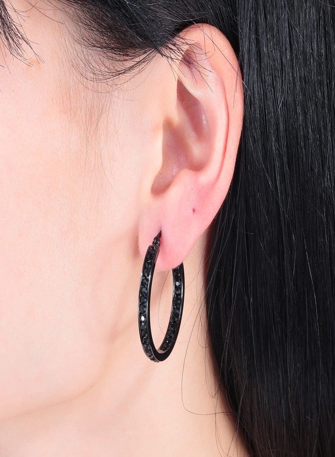 CiNily Hoop Earrings for Women Men Black Cubic Zirconia Earrings Stainless Steel Hypoallergenic Diamond Hoops for Sensitive Ears Jewerly 30 mm - Image 2