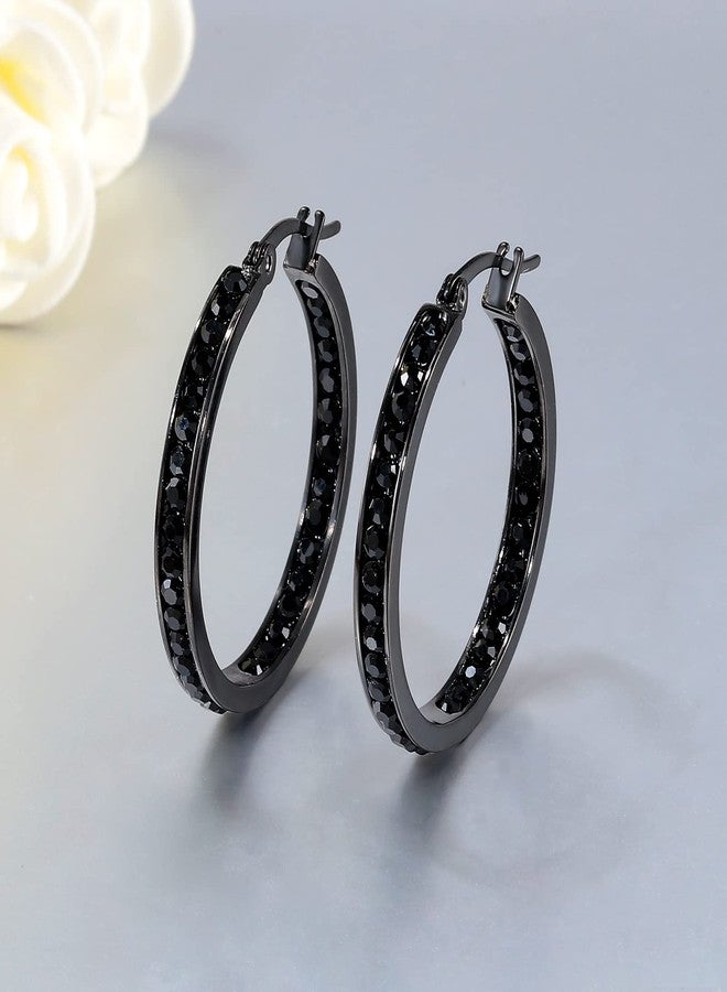 CiNily Hoop Earrings for Women Men Black Cubic Zirconia Earrings Stainless Steel Hypoallergenic Diamond Hoops for Sensitive Ears Jewerly 30 mm - Image 5