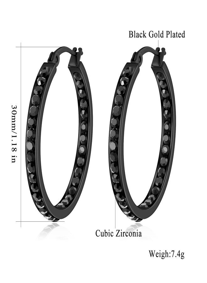 CiNily Hoop Earrings for Women Men Black Cubic Zirconia Earrings Stainless Steel Hypoallergenic Diamond Hoops for Sensitive Ears Jewerly 30 mm - Image 3