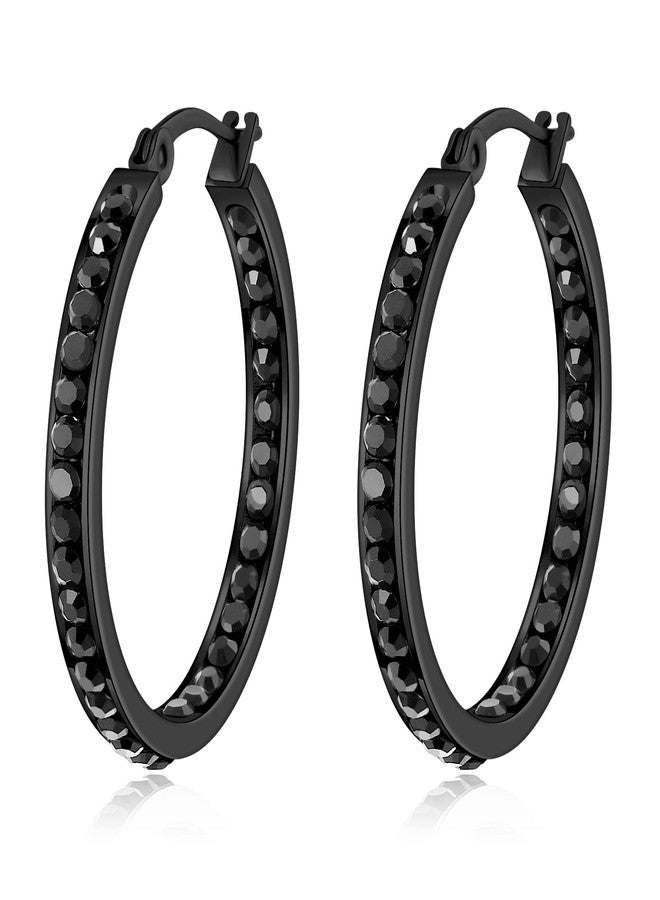 CiNily Hoop Earrings for Women Men Black Cubic Zirconia Earrings Stainless Steel Hypoallergenic Diamond Hoops for Sensitive Ears Jewerly 30 mm - Image 1