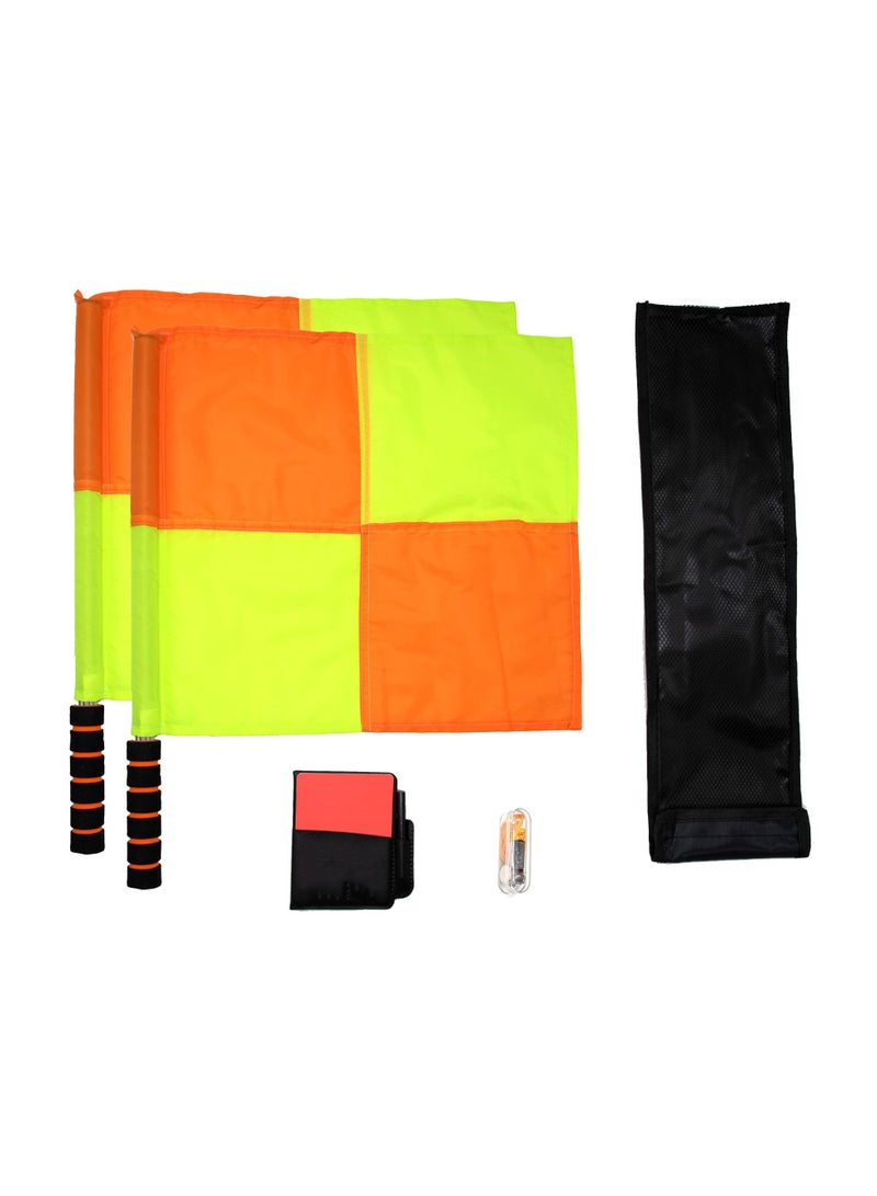 KASTWAVE Soccer Referee Flag Set, Checkered Linesman Flags Set with Case, Red Yellow Cards with Notebook and Pencil, Coach Stainless Steel Whistles with Lanyard for Sports, Soccer, Football, Basketball - Image 1