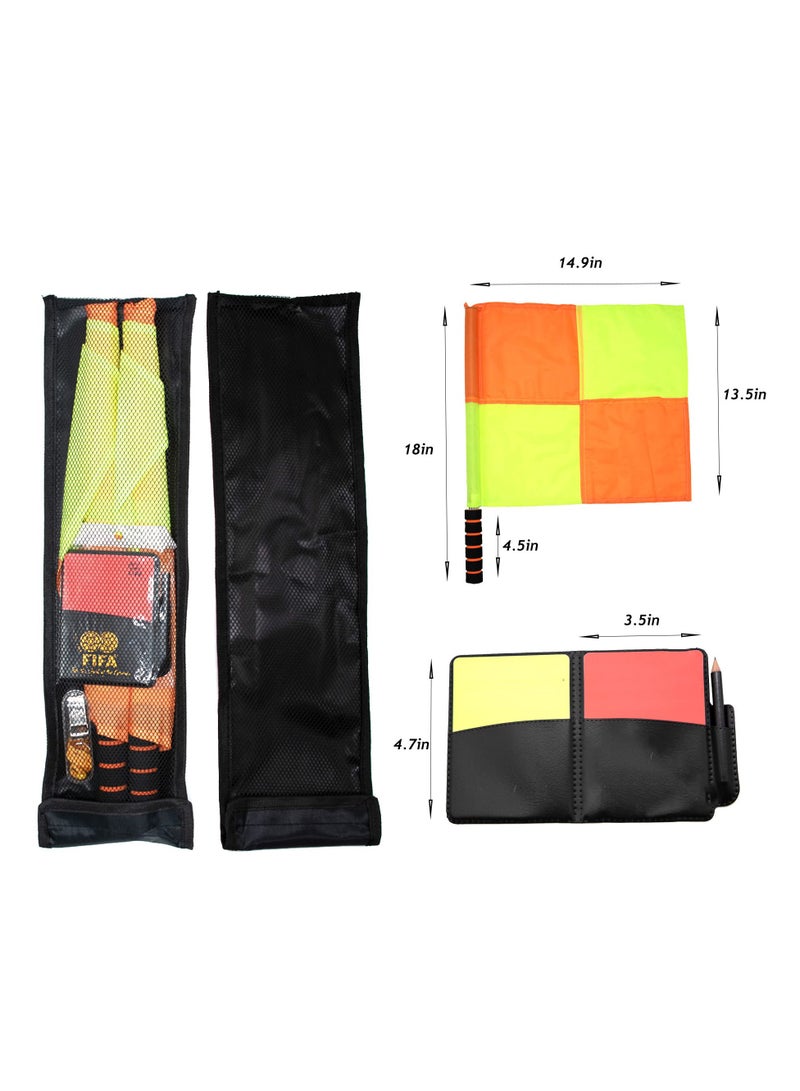 KASTWAVE Soccer Referee Flag Set, Checkered Linesman Flags Set with Case, Red Yellow Cards with Notebook and Pencil, Coach Stainless Steel Whistles with Lanyard for Sports, Soccer, Football, Basketball - Image 2