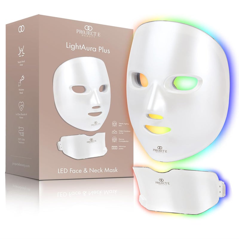 Project E Beauty LightAura Plus LED Light Therapy Mask by Project E Beauty | LED Face & Neck Mask | Skin Rejuvenation | 7 Colors | Anti Aging | Reduce Wrinkles | Anti-inflammation | Brightening Skincare Mask