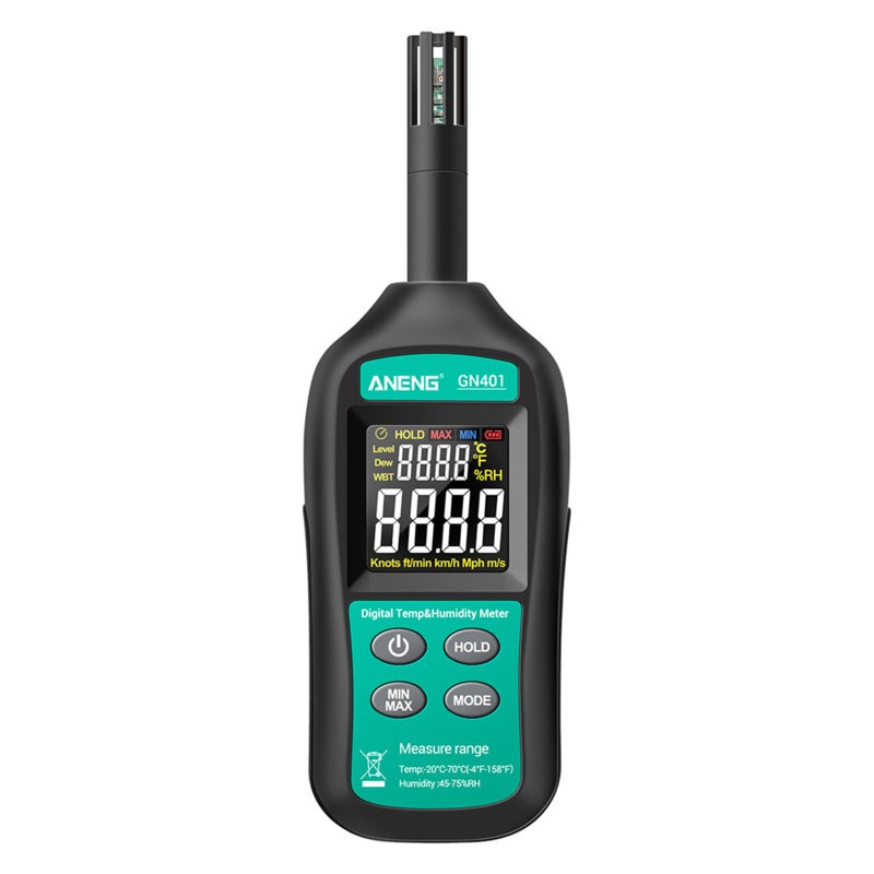 Temperature & Humidity Sensor: Black & Green Compact Ultra Lightweight Design - High Precision Fast Response VA Color Screen for Dark Environments, Switchable ℃ ℉ Units for Indoor Outdoor Environment - Image 1