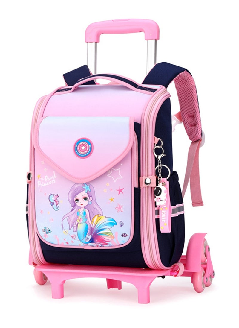 Generic Kids Trolley Backpack Wheeled Schoolbag, Mermaid Print Rolling School Bag for Girls Students  - Image 1