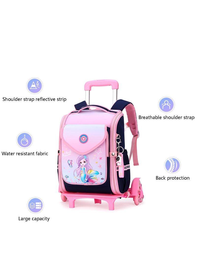 Generic Kids Trolley Backpack Wheeled Schoolbag, Mermaid Print Rolling School Bag for Girls Students  - Image 2