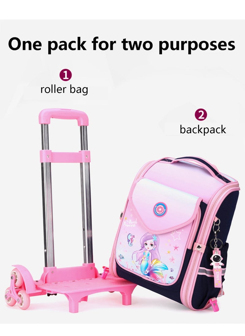 Generic Kids Trolley Backpack Wheeled Schoolbag, Mermaid Print Rolling School Bag for Girls Students  - Image 3