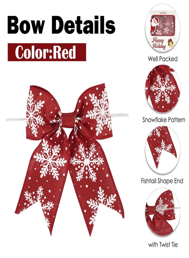 AIMUDI Red Christmas Bows for Wreaths 6" Xmas Snowflake Bows Burlap Bow for Christmas Trees Twist Tie Bows for Gift Wrapping Crafts Fireplaces Presents Winter New Year Decor, 12 PCs - Image 4