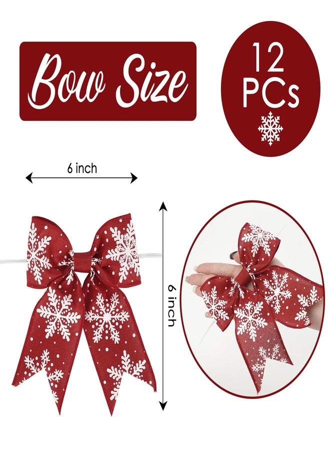 AIMUDI Red Christmas Bows for Wreaths 6" Xmas Snowflake Bows Burlap Bow for Christmas Trees Twist Tie Bows for Gift Wrapping Crafts Fireplaces Presents Winter New Year Decor, 12 PCs - Image 3