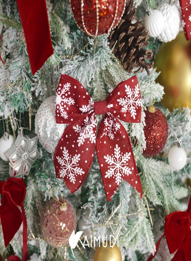 AIMUDI Red Christmas Bows for Wreaths 6" Xmas Snowflake Bows Burlap Bow for Christmas Trees Twist Tie Bows for Gift Wrapping Crafts Fireplaces Presents Winter New Year Decor, 12 PCs - Image 2