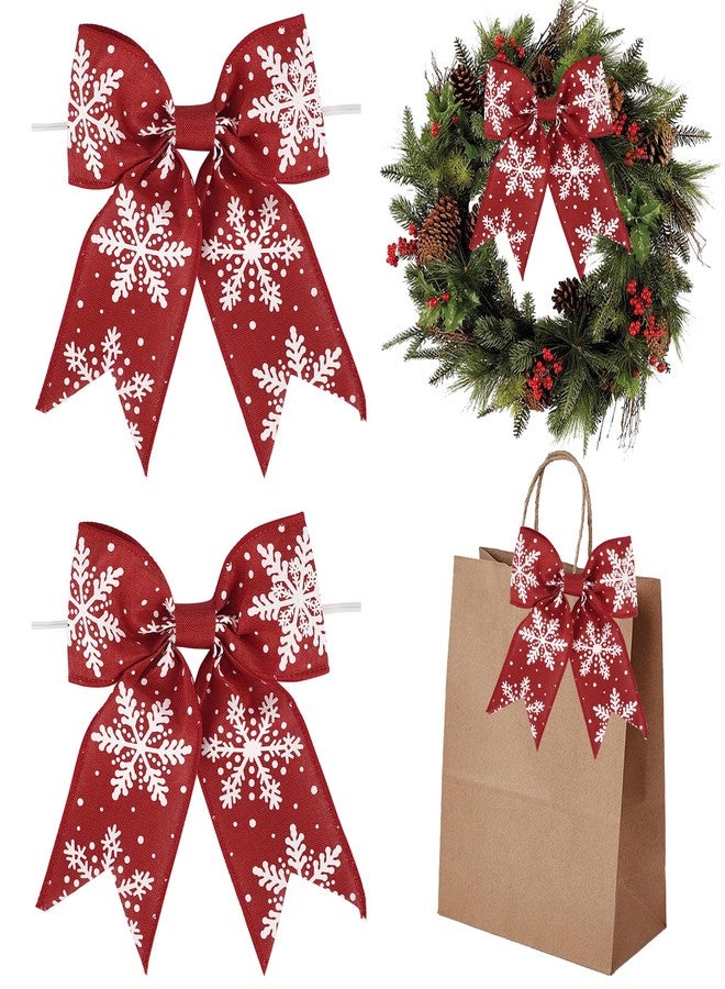 AIMUDI Red Christmas Bows for Wreaths 6" Xmas Snowflake Bows Burlap Bow for Christmas Trees Twist Tie Bows for Gift Wrapping Crafts Fireplaces Presents Winter New Year Decor, 12 PCs - Image 1