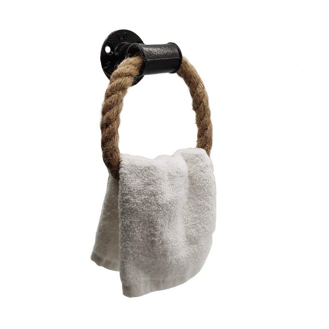 NAUTICAL TOWEL RINGINDUSTRIAL PIPE ROPE TOWEL RING WALL MOUNTED RUSTIC HAND TOWEL HOLDER BATHROOM DECOR