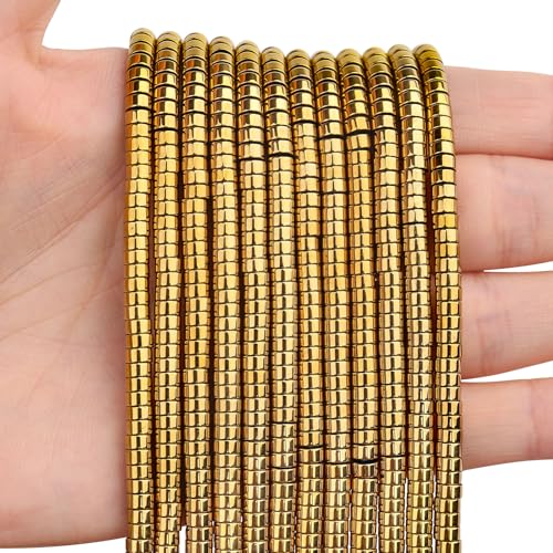 BONNY BOXX 150PCs Natural Gold Hematite Spacer Beads, Loose Semi Precious Flat Round Gemstone Heishi Disc Stone Beads for Beading Jewelry Making 4mm*2mm - Image 1