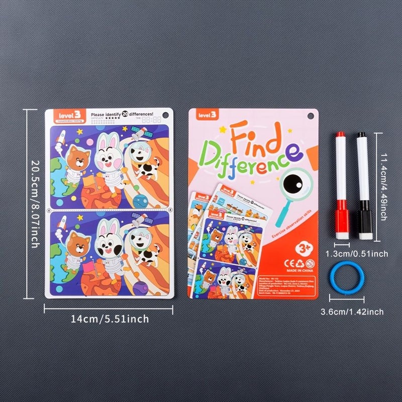 Spot The Difference Game Focus Training Set Level 2 10 Sheets Reusable Erasable Answer Back Interactive Observation Skills Development Fun Educational Toy Surprise Gift Christmas Halloween Thanksgiving - Image 2