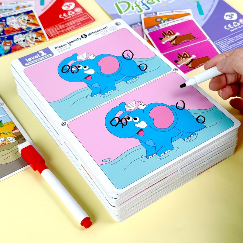 Spot The Difference Game Focus Training Set Level 2 10 Sheets Reusable Erasable Answer Back Interactive Observation Skills Development Fun Educational Toy Surprise Gift Christmas Halloween Thanksgiving - Image 4