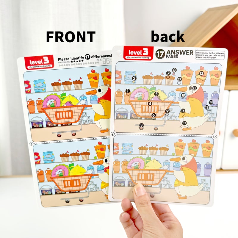 Spot The Difference Game Focus Training Set Level 2 10 Sheets Reusable Erasable Answer Back Interactive Observation Skills Development Fun Educational Toy Surprise Gift Christmas Halloween Thanksgiving - Image 3