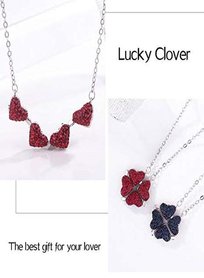 Grab Classy Stainless Steel 2 in1 Four Heart Necklace Both Sides Magnetic Heart Clover Pendant for Valentine's Day Gift (Red) - Image 3