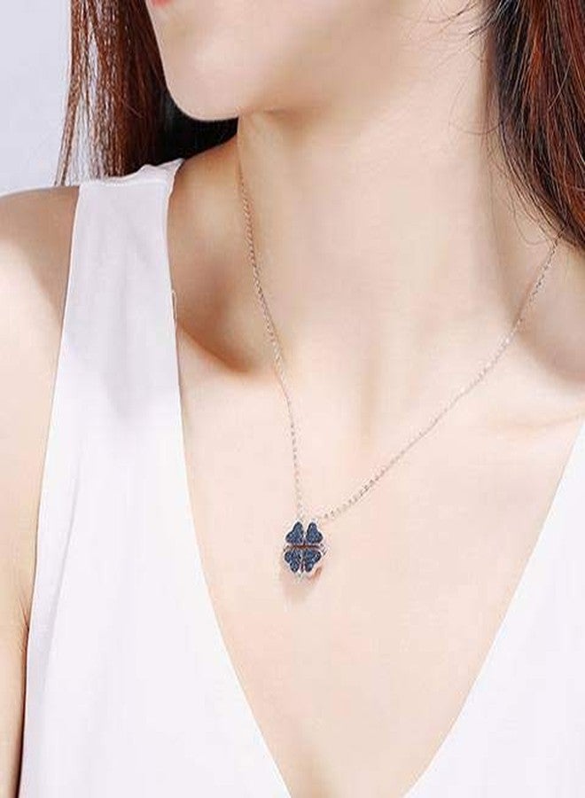 Grab Classy Stainless Steel 2 in1 Four Heart Necklace Both Sides Magnetic Heart Clover Pendant for Valentine's Day Gift (Red) - Image 5