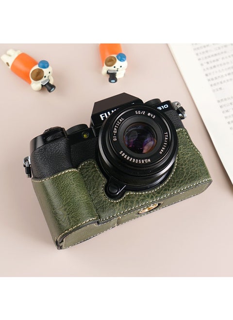 Suitable For Fuji XS20 Protective Case XT30 Second Generation Camera Bag XT5 Base XM5 Leather Case XT20/XS10 Case-Color:D: Xs10 Litchi Pattern Base [green] Comes With Tempered Film (excluding Hot Shoe Cover)