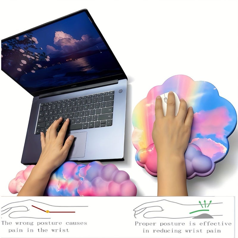 وسادة معصم من الفوم الذكي للذاكرة مجموعة "Sunrise Cloud 01" كبيرة الحجم مع لوحة ماوس - Image 4