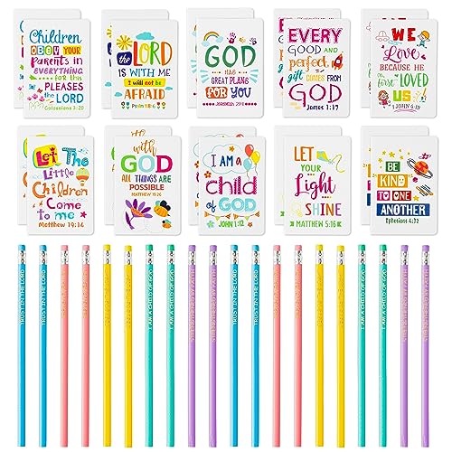 BWkoss 40Pcs Bible Verse Notepad Bible Pencils for Kids Bulk Religious Inspirational Notebooks Pencils Mini Daily Prayer Faith Journals Pocket Notepads Bible Gifts Set for Classroom Home Sunday School - Image 1