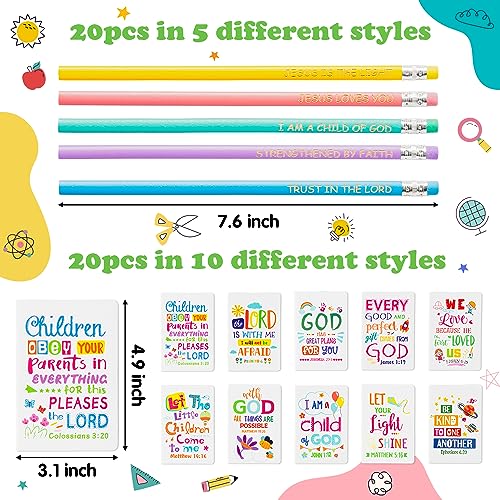 BWkoss 40Pcs Bible Verse Notepad Bible Pencils for Kids Bulk Religious Inspirational Notebooks Pencils Mini Daily Prayer Faith Journals Pocket Notepads Bible Gifts Set for Classroom Home Sunday School - Image 3