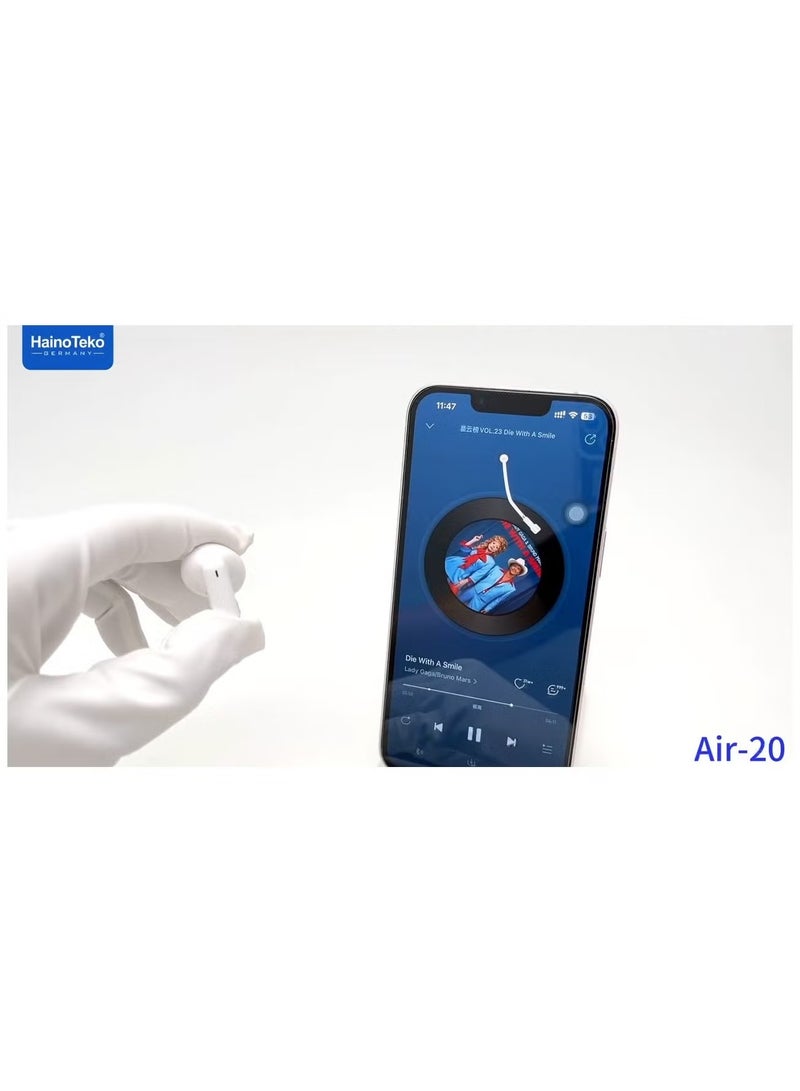 Haino Teko Air-20 Metal Bluetooth Earphones with High Bass Music Technology, Super Clear Microphone, Multifunctional Touch Control, Compatible with iPhones and iPads, White - Image 4