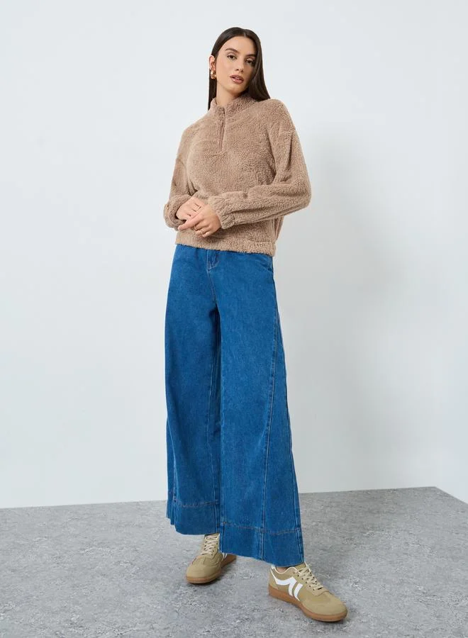 ستايلي سويت شيرت سادة بجلد صناعي